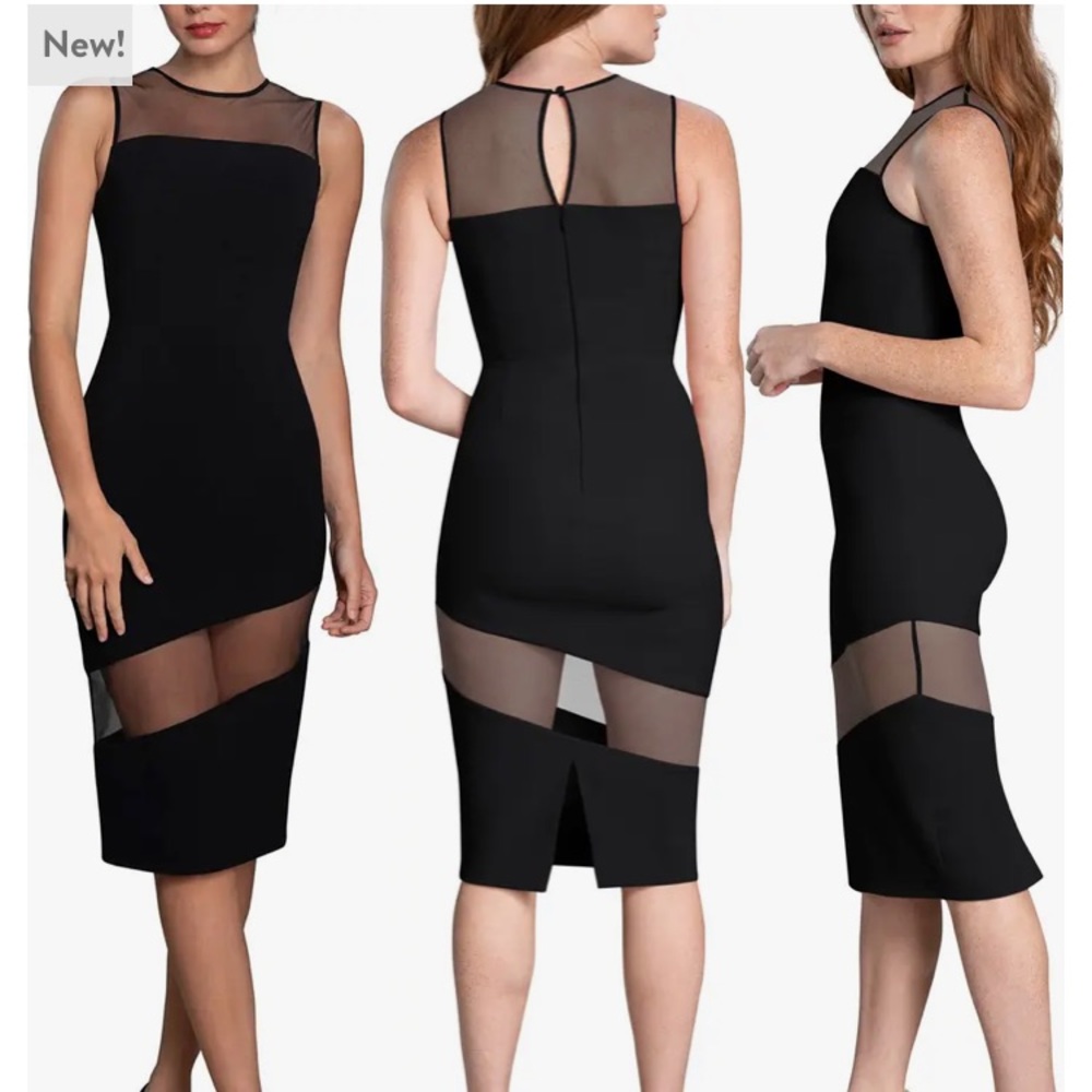 DRESS THE POPULATION Valerie Sheer Inset Body-Con Midi Dress size XS